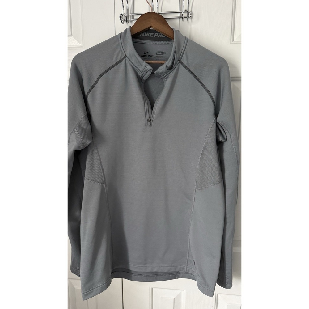 Nike Pro Hyperwarm Men's 1/4-Zip Mock Neck Pullover with Thumb Holes Gray Lg EUC